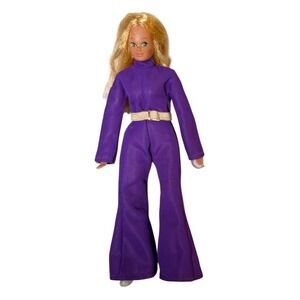 Vtg Mego Doll DINAH-MITE 1970s Purple Bell Bottom Jumpsuit Posable Doll Toy
